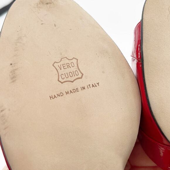 Manolo Blahnik Retro Red Patent Leather Butterflop Peep Toe D'Orsay Pump IT 38.5 - Picture 14 of 16
